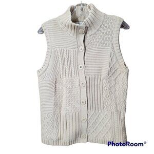 Liz Claiborne vintage off-white patterned cable knit vest sweater size petite L